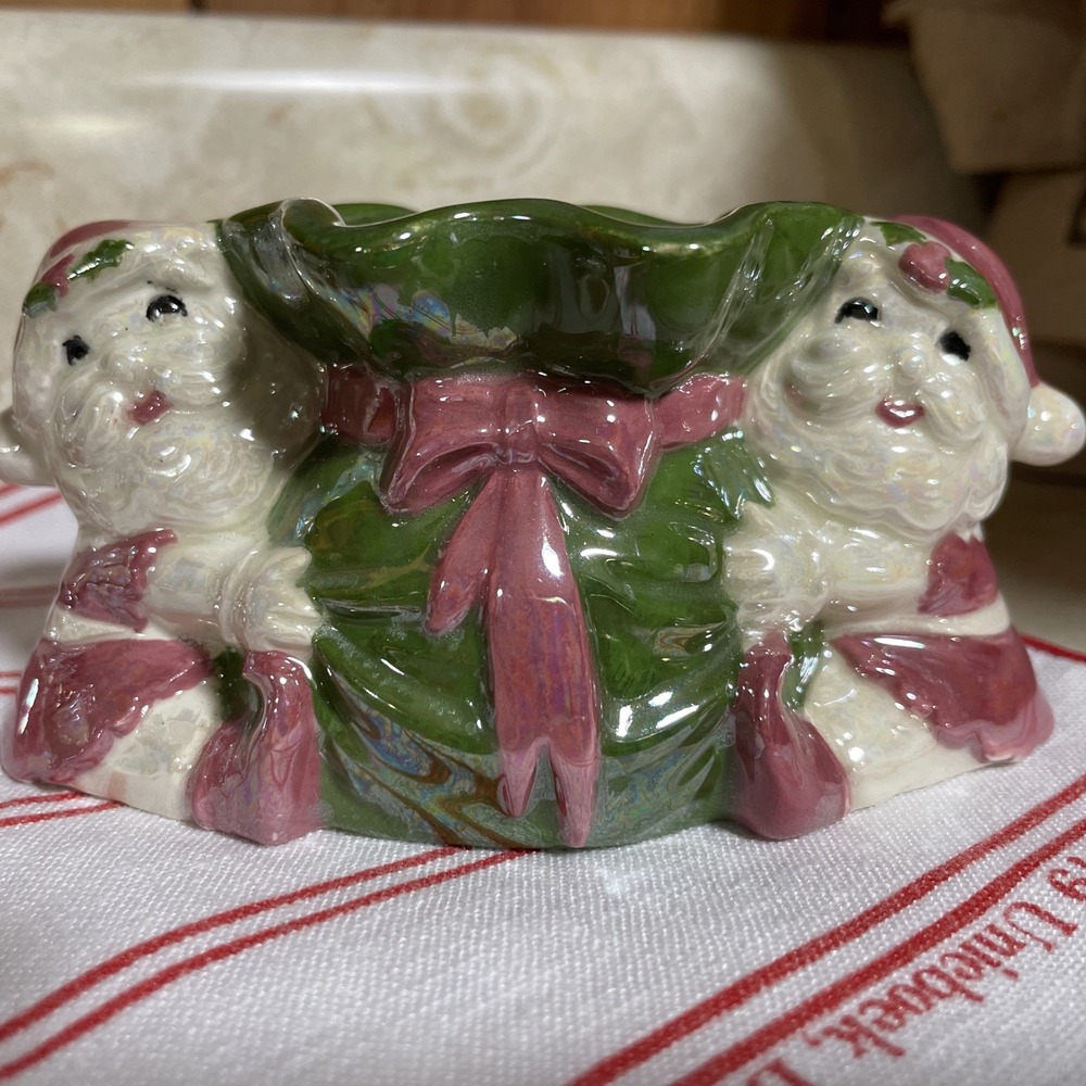 Pair Of Vintage Ceramicβ Iridescent Santa Claus Candlestick Holders